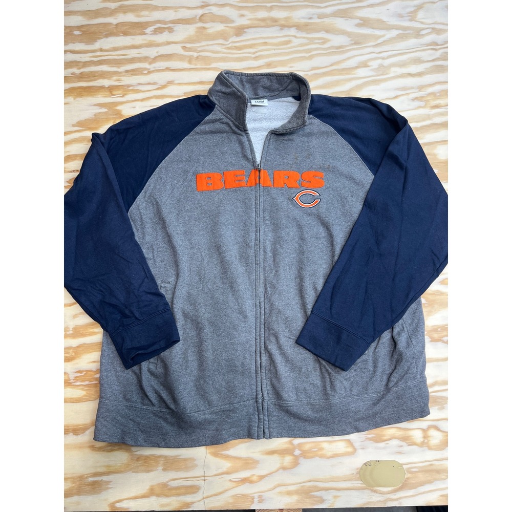 NFL Team Apparel Chicago Bears Full Zip Sweatshirt Grey Navy Blue Mens Size 2XL